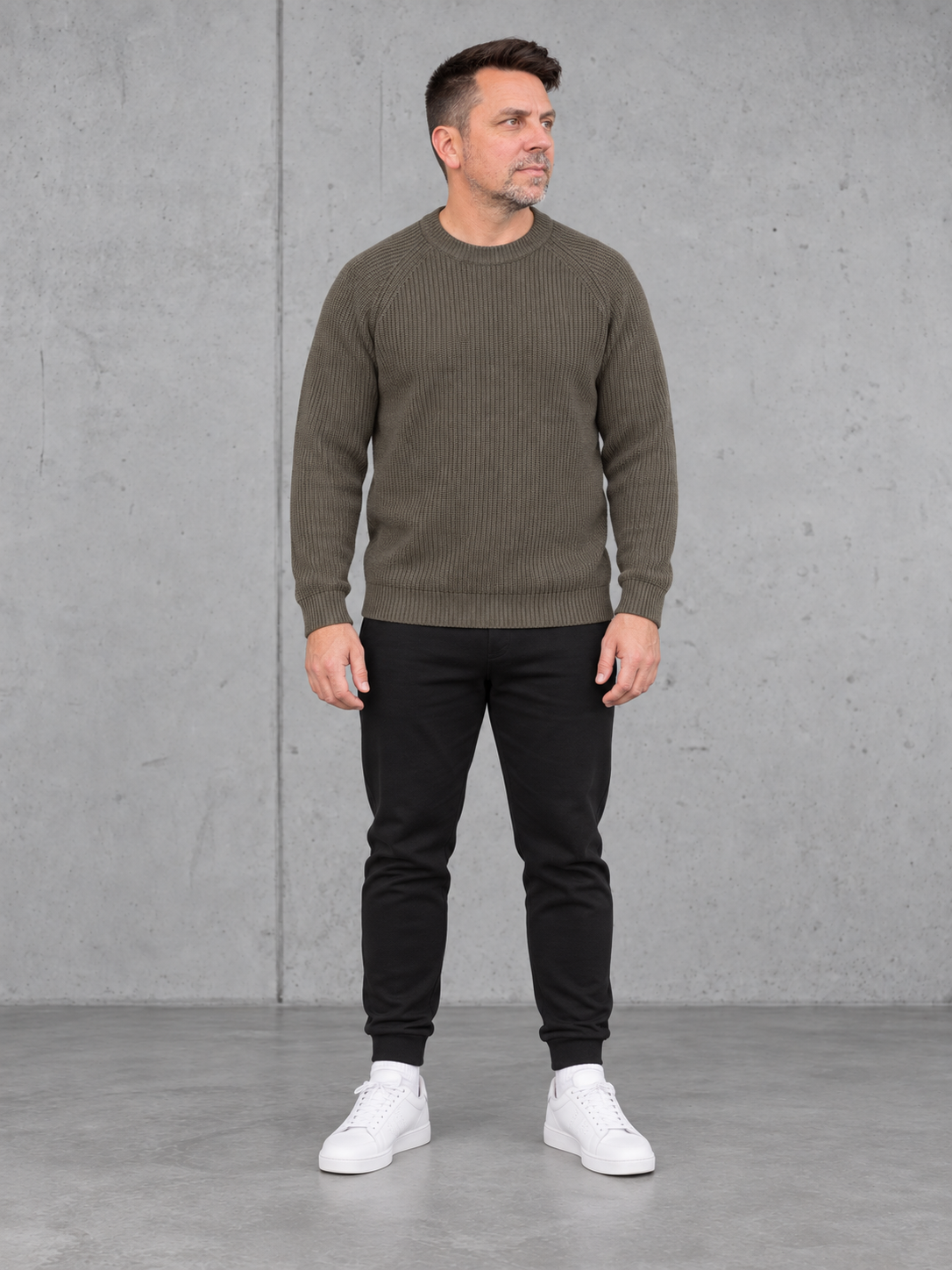 carpstylez ESSENTIALS Grobstrick Pullover NS911 – organic-khaki – 06-fullbody-front – clean