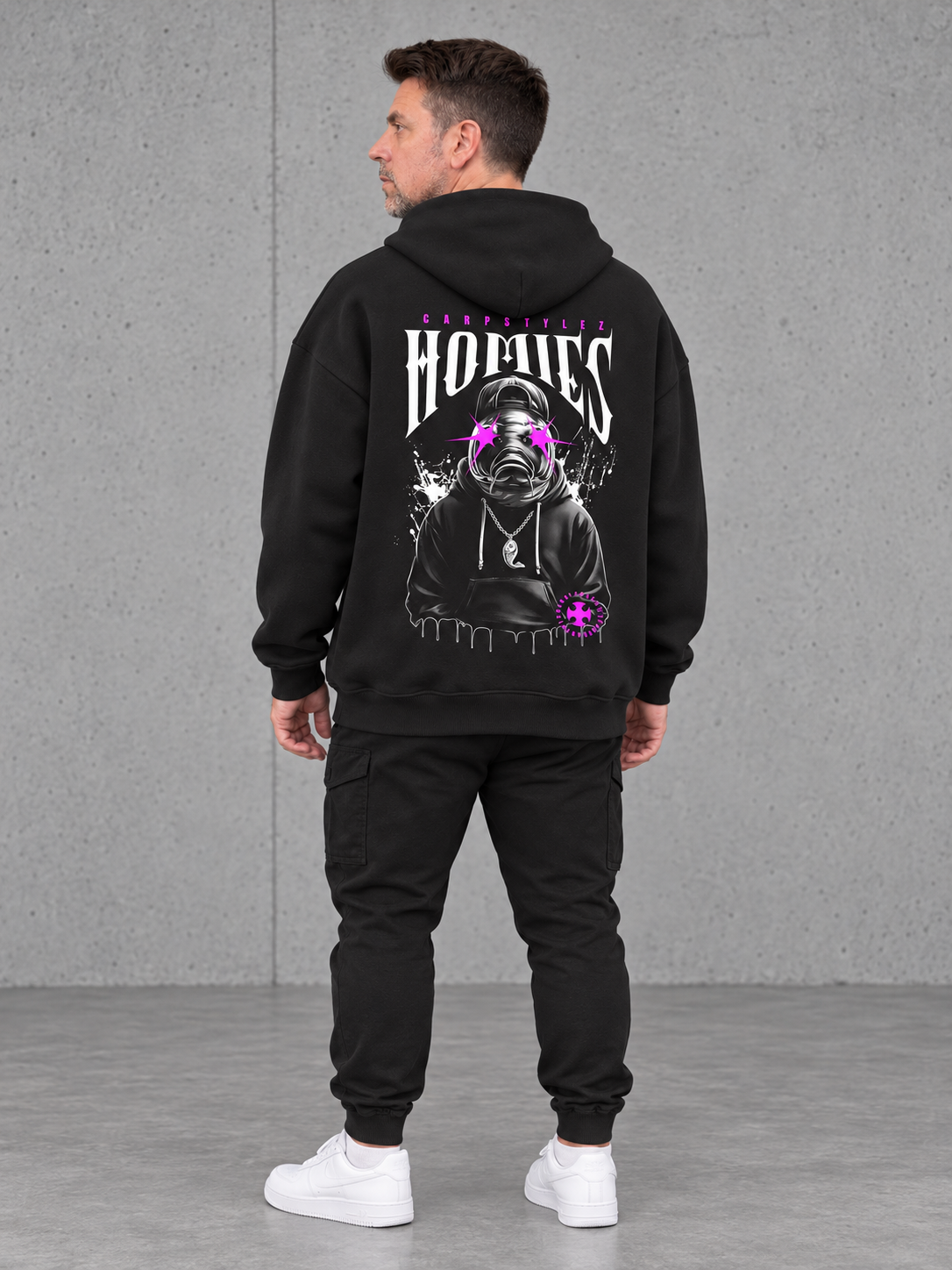 HOMIES Oversize Hoodie NS408 Black – fullbody back three quarter