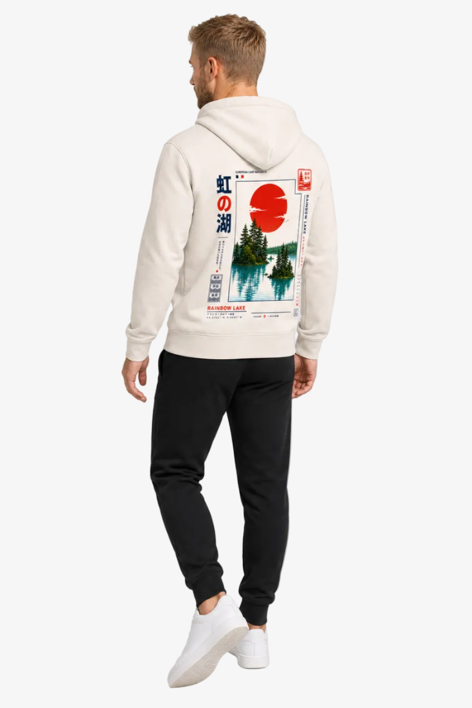 RAINBOW LAKE Hoodie Ivory – Fullbody Rückansicht Dreiviertel