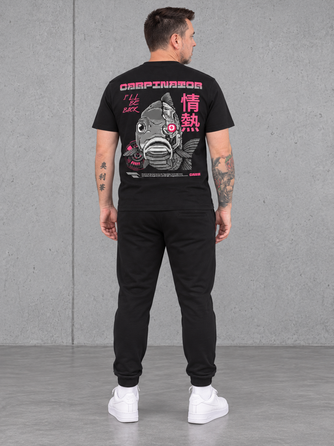 carpstylez CARPINATOR Shirt NS305 Black – fullbody-back #farbe_black