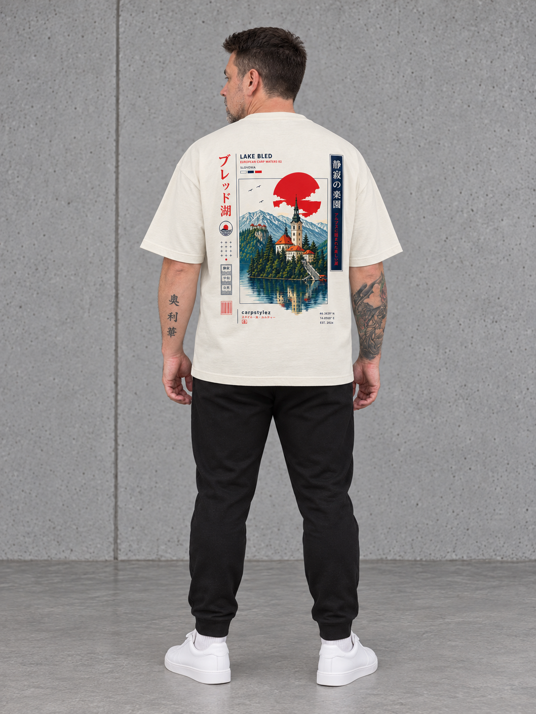 LAKE BLED Oversize Shirt in Ivory – Ganzkörperansicht von hinten