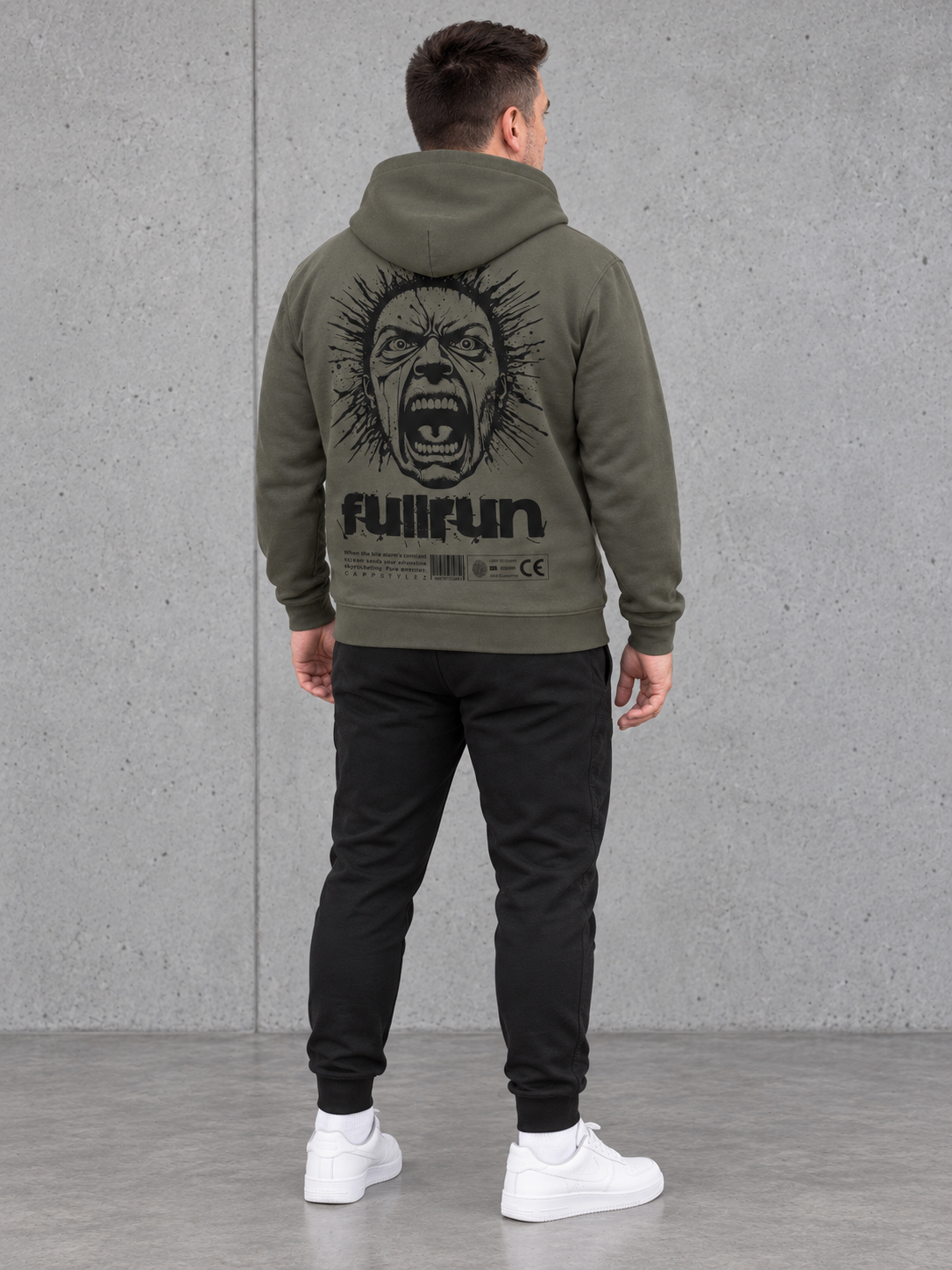 FULLRUN Hoodie Organic Khaki – Ganzkörper Rückenansicht #farbe_organic khaki