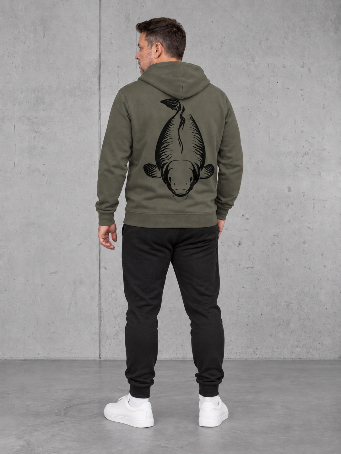 carpstylez KING CARP Hoodie – Ganzkörper Rücken #farbe_organic khaki