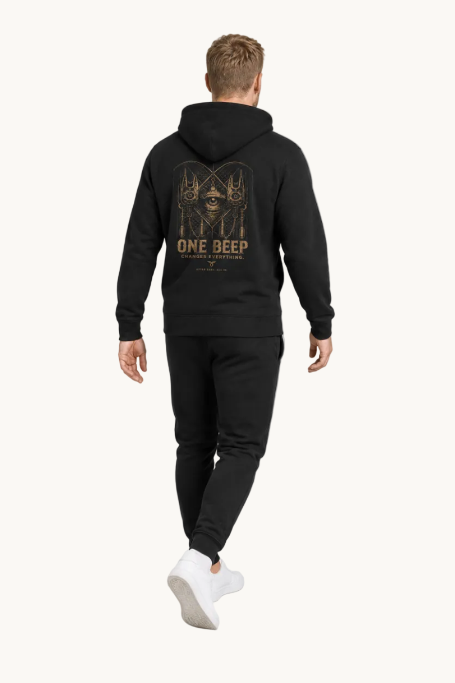 ONE BEEP Hoodie Black – Fullbody Rückseite