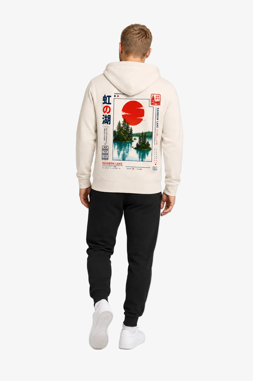 RAINBOW LAKE Hoodie Ivory – Fullbody Rückansicht