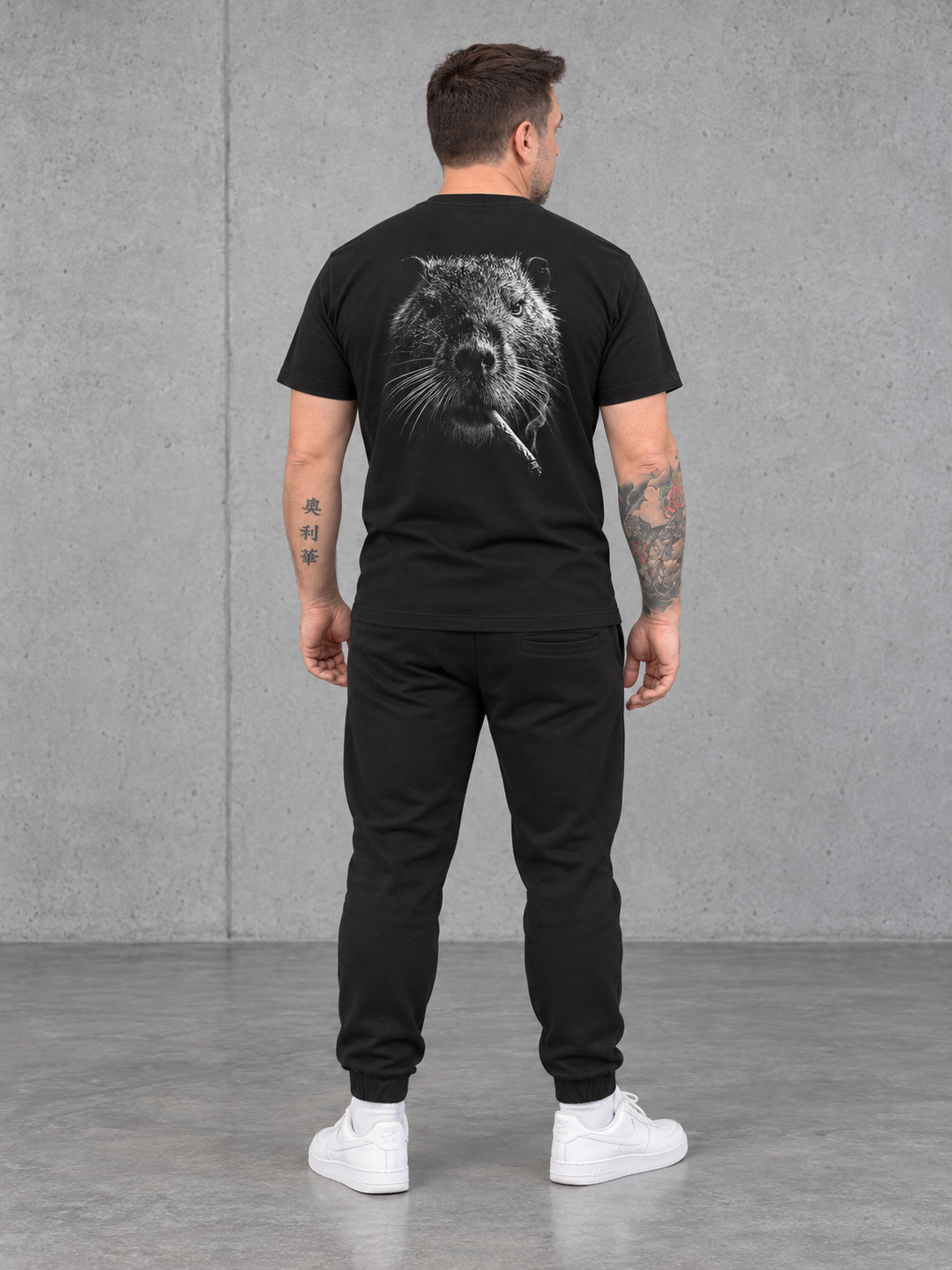 carpstylez SILT & SMOKE NUTRIA NS305 Shirt Schwarz – Ganzkörper Rückansicht #farbe_schwarz