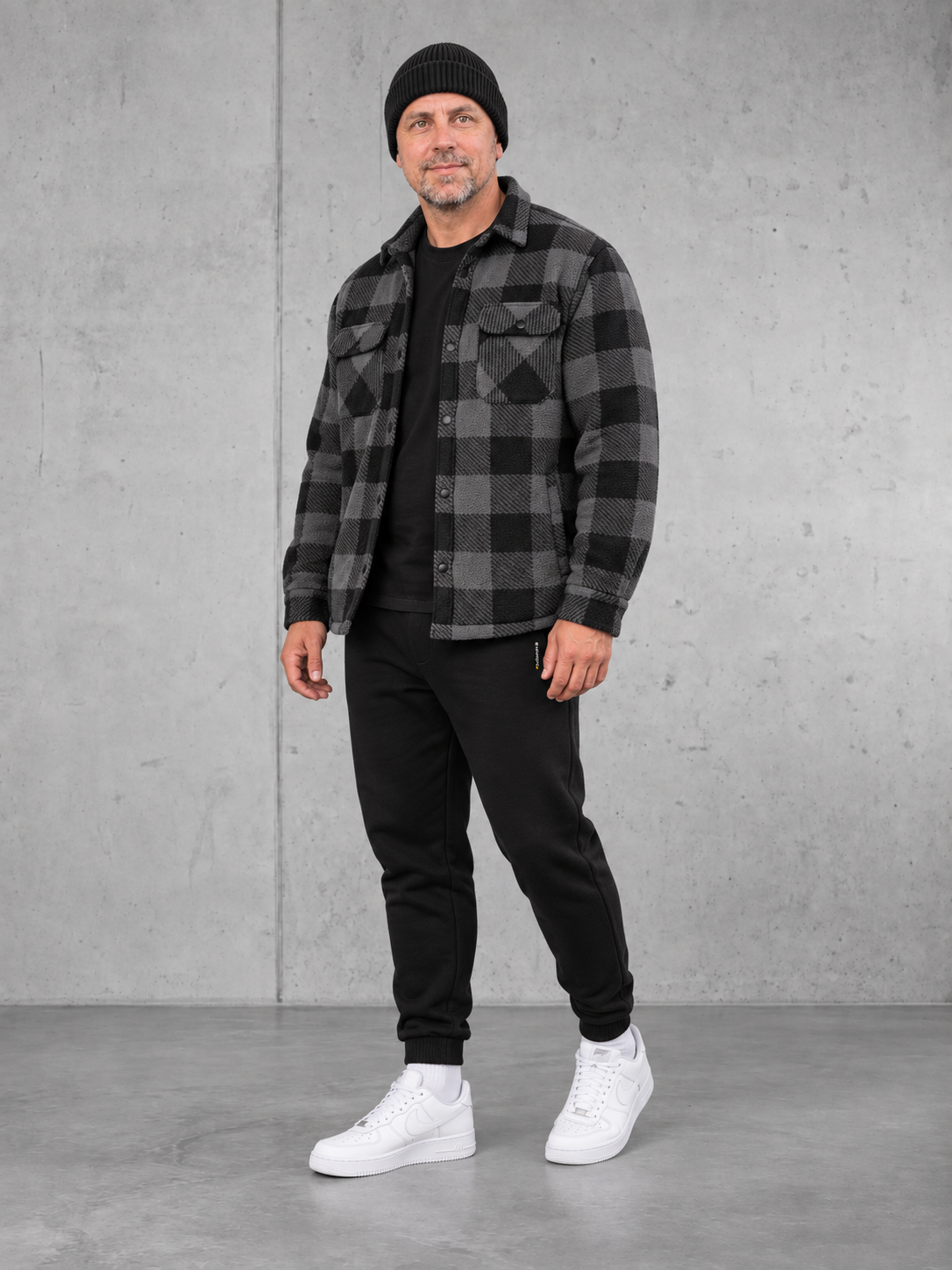 ESSENTIALS Karo Steppoverhemd NS523 – 07-fullbody-beanie #farbe_iron grey / black