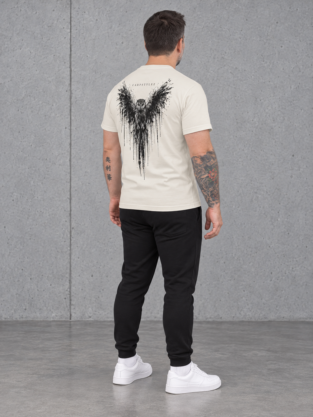 carpstylez THE OWL Shirt Ivory – Ganzkörper Rücken seitlich