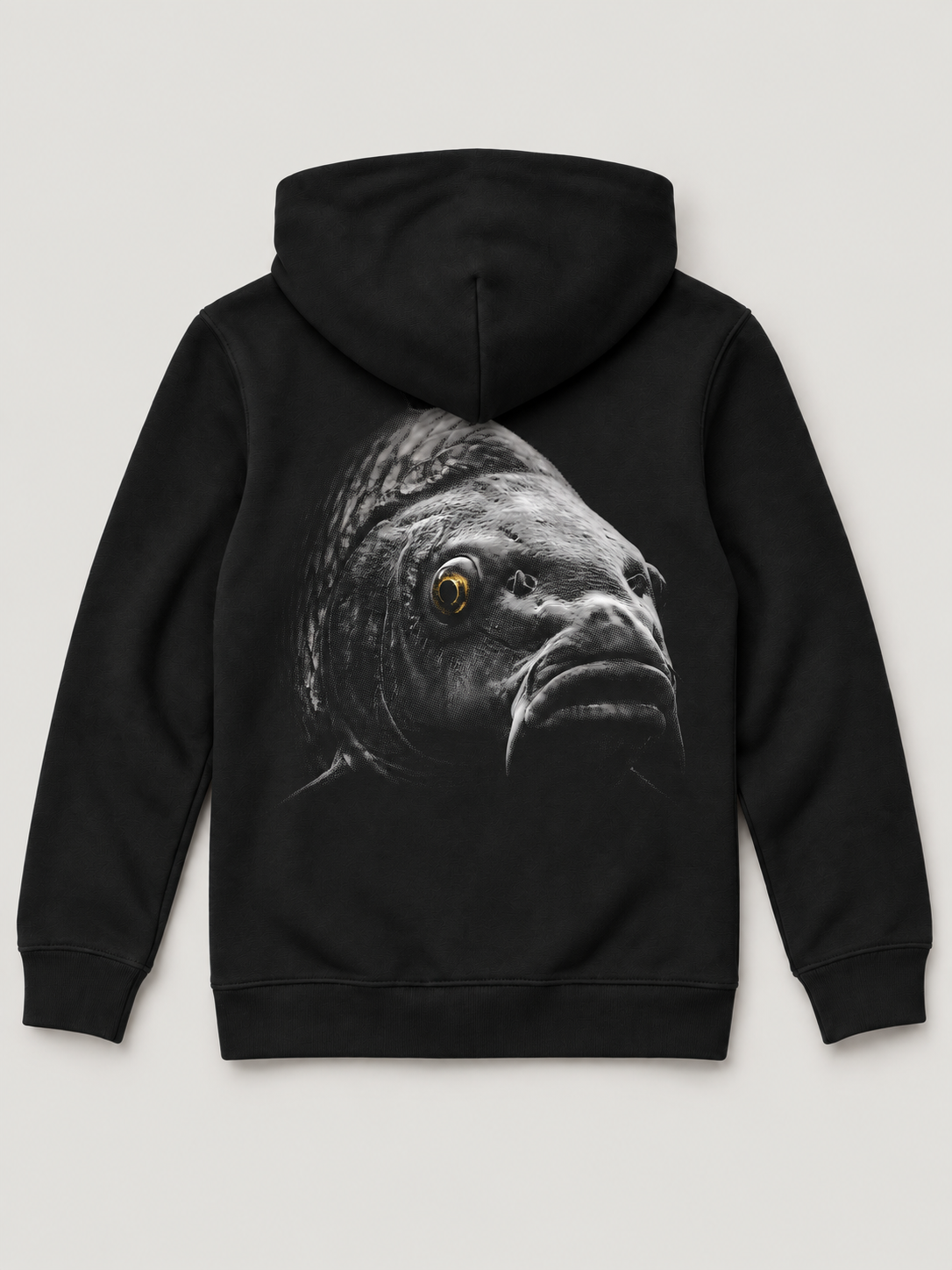 carpstylez Kids Hoodie BLACKWATER CARP in Black – Rückseite als Flatlay #farbe_black