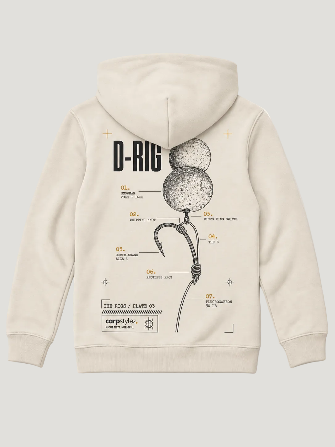 carpstylez Kids Hoodie D-Rig in Ivory – Rückseite als Flatlay #farbe_ivory