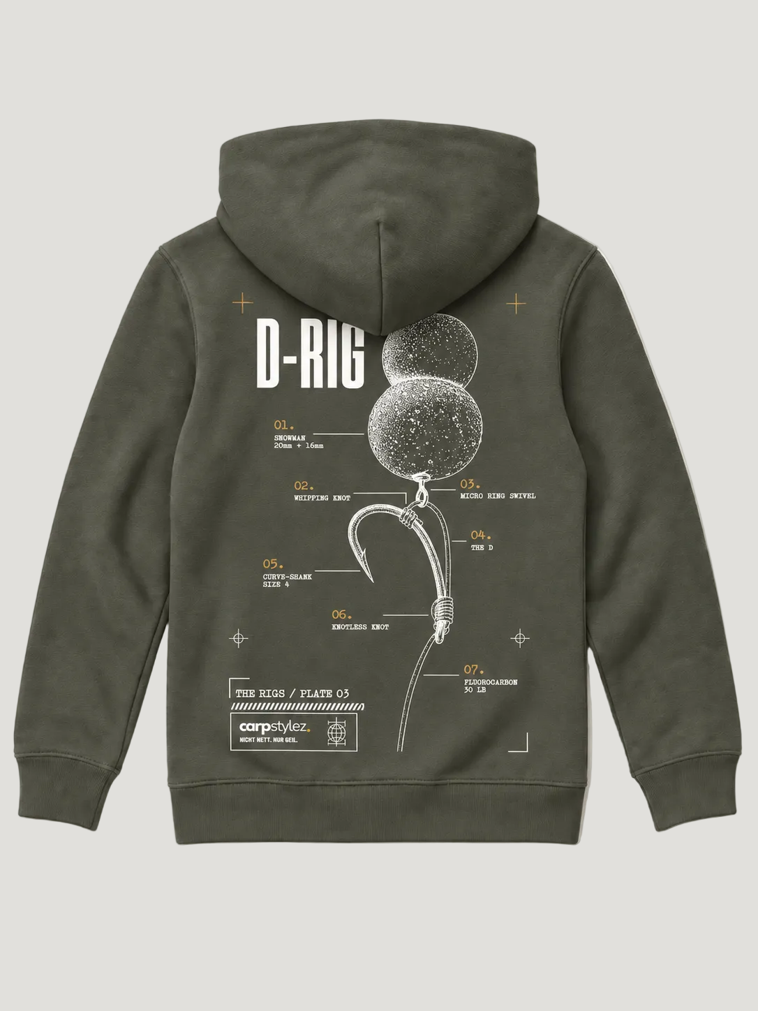 carpstylez Kids Hoodie D-Rig in Organic Khaki – Rückseite als Flatlay #farbe_organic khaki