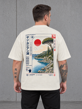LAC DE SAINT-CASSIEN Oversize Shirt in Ivory – getragen, Rückenansicht mit ECW-Print