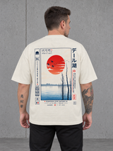 LAC DU DER Oversize Shirt in Ivory – getragen, Rückenansicht mit ECW-Print