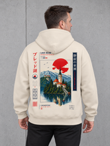 carpstylez LAKE BLED Oversize Hoodie NS408 in Ivory – Rückenansicht getragen mit Lake-Bled-Rückenprint #color_ivory