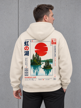 carpstylez RAINBOW LAKE Oversize Hoodie NS408 in Ivory – Rückenansicht getragen mit Rainbow-Lake-Rückenprint #color_ivory