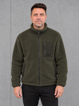 carpstylez ESSENTIALS Sherpajacke NS604 – Vorderansicht getragen #farbe_forest khaki
