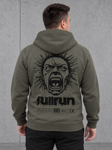 FULLRUN Hoodie Organic Khaki – getragen, Rückenansicht #farbe_organic khaki