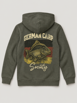 carpstylez Kids Hoodie GERMAN CARP Society in Organic Khaki – Rückseite als Flatlay #farbe_organic khaki