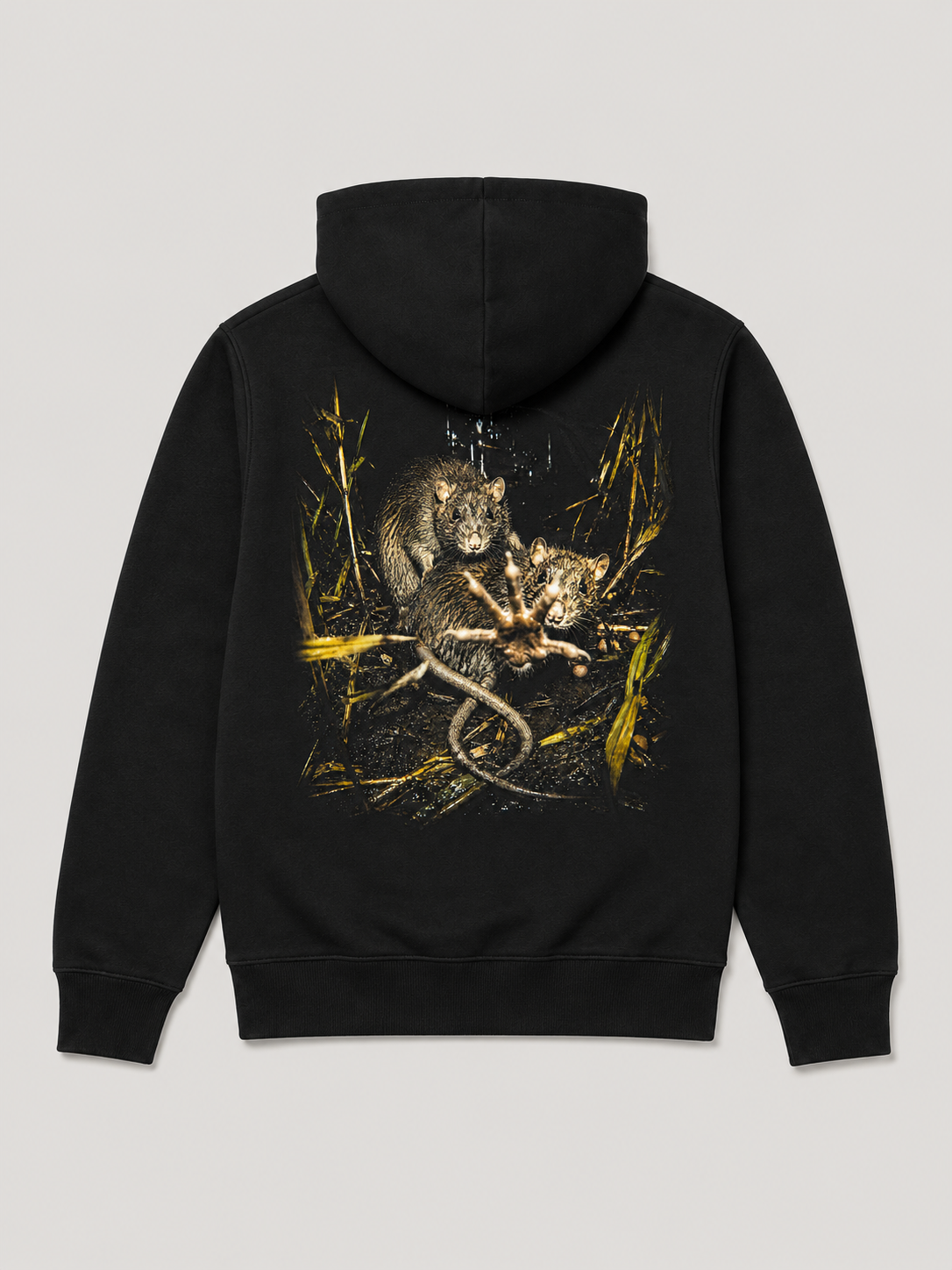 HEAVY PET(T)ING Hoodie Black – Flatlay Rückseite mit Rückenprint #farbe_black