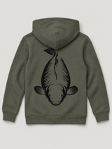 carpstylez Kids Hoodie KING CARP in Organic Khaki – Rückseite als Flatlay #farbe_organic khaki