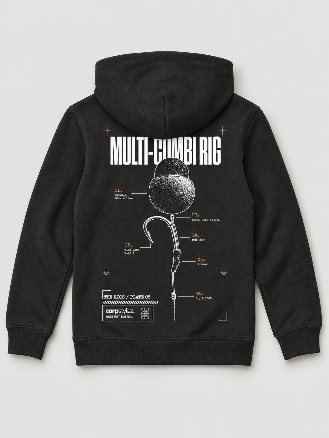carpstylez Kids Hoodie Multi-Combi Rig in Black – Rückseite als Flatlay #farbe_black