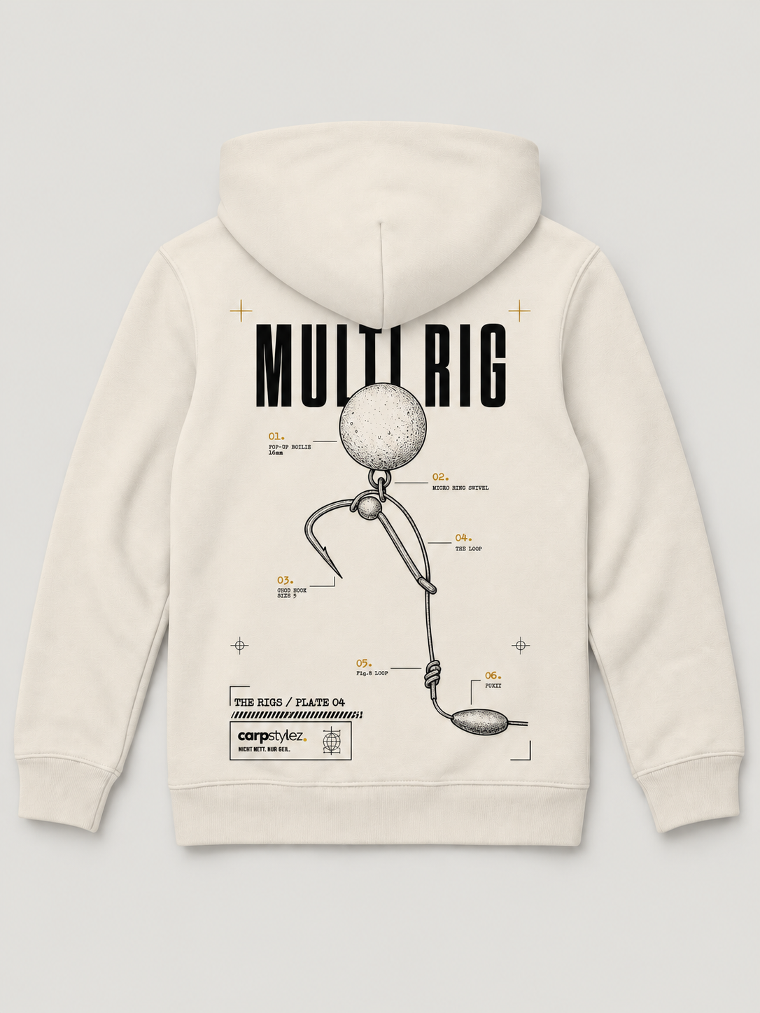 carpstylez Kids Hoodie Multi Rig in Ivory – Rückseite als Flatlay #farbe_ivory