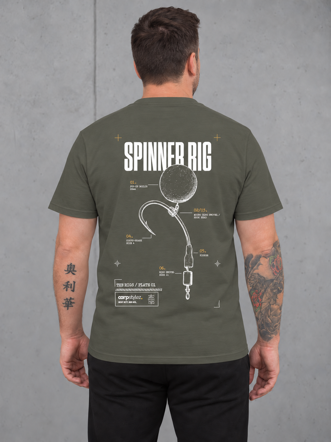 carpstylez Spinner Rig Shirt organic-khaki – worn-back-hero _var_organic-khaki #farbe_organic khaki