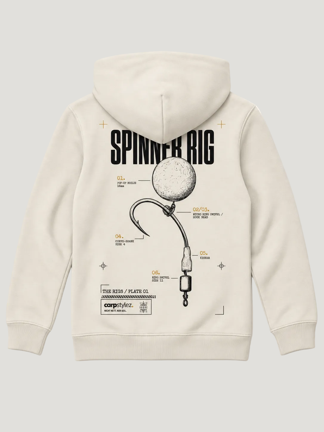 carpstylez Kids Hoodie Spinner Rig in Ivory – Rückseite als Flatlay #farbe_ivory