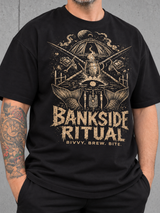 BANKSIDE RITUAL NS351 Oversize Shirt Black – worn front print macro