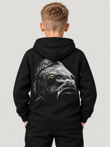 carpstylez Kids Hoodie BLACKWATER CARP in Black – Rückenansicht am Kind #farbe_black
