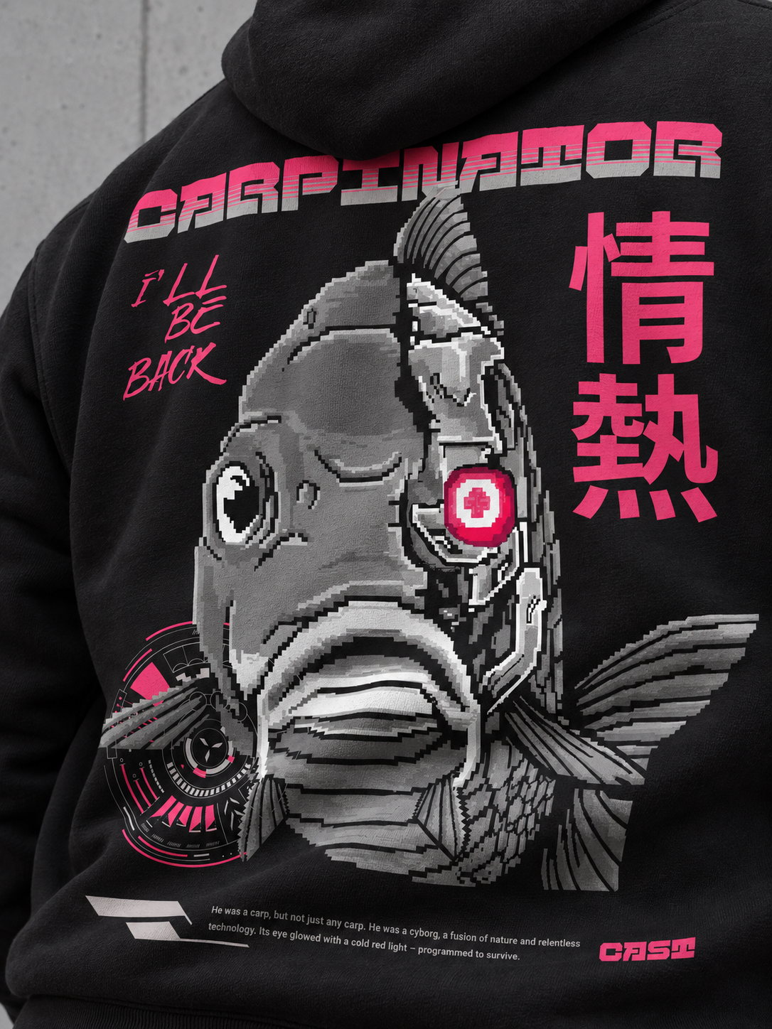 CARPINATOR Hoodie NS401 Black – Rückenprint im Stoffdetail #farbe_black