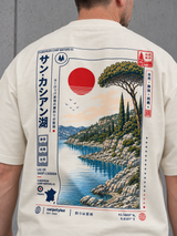 LAC DE SAINT-CASSIEN Oversize Shirt in Ivory – Detailaufnahme des Rückenprints