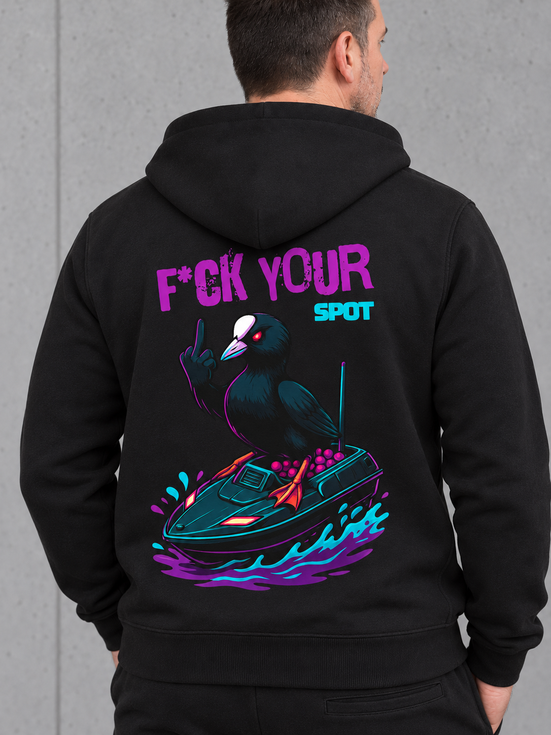 F*CK YOUR SPOT Hoodie Schwarz – Druckdetail #farbe_black