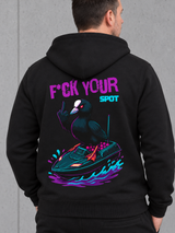 F*CK YOUR SPOT Hoodie Schwarz – Druckdetail #farbe_black