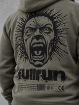 FULLRUN Hoodie Organic Khaki – Druckdetail #farbe_organic khaki