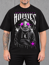 HOMIES Oversize Shirt NS351 Black – worn front print macro