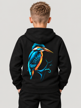 carpstylez Kids Hoodie KINGFISHER VIBES in Black – Rückenansicht am Kind #farbe_black