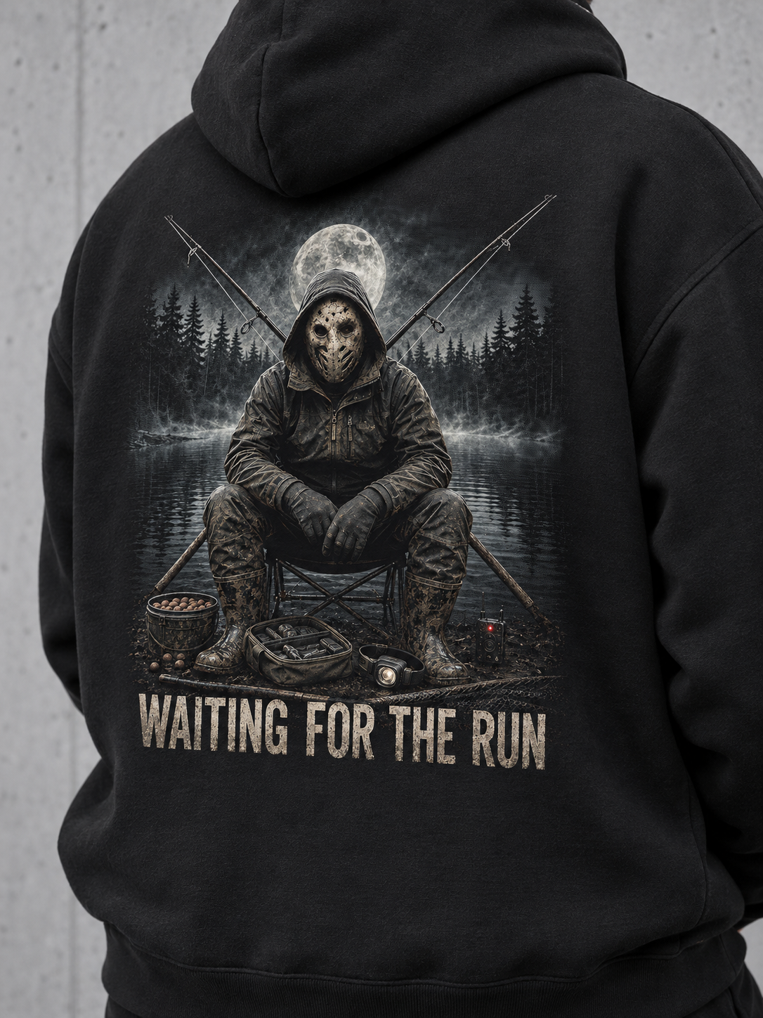 LAKE HAUNT 2.0 Oversize Hoodie Black – Rückendruck Detail #color_black