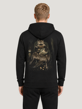 NO F*CKS Hoodie Black – Rückenansicht am Model #farbe_black