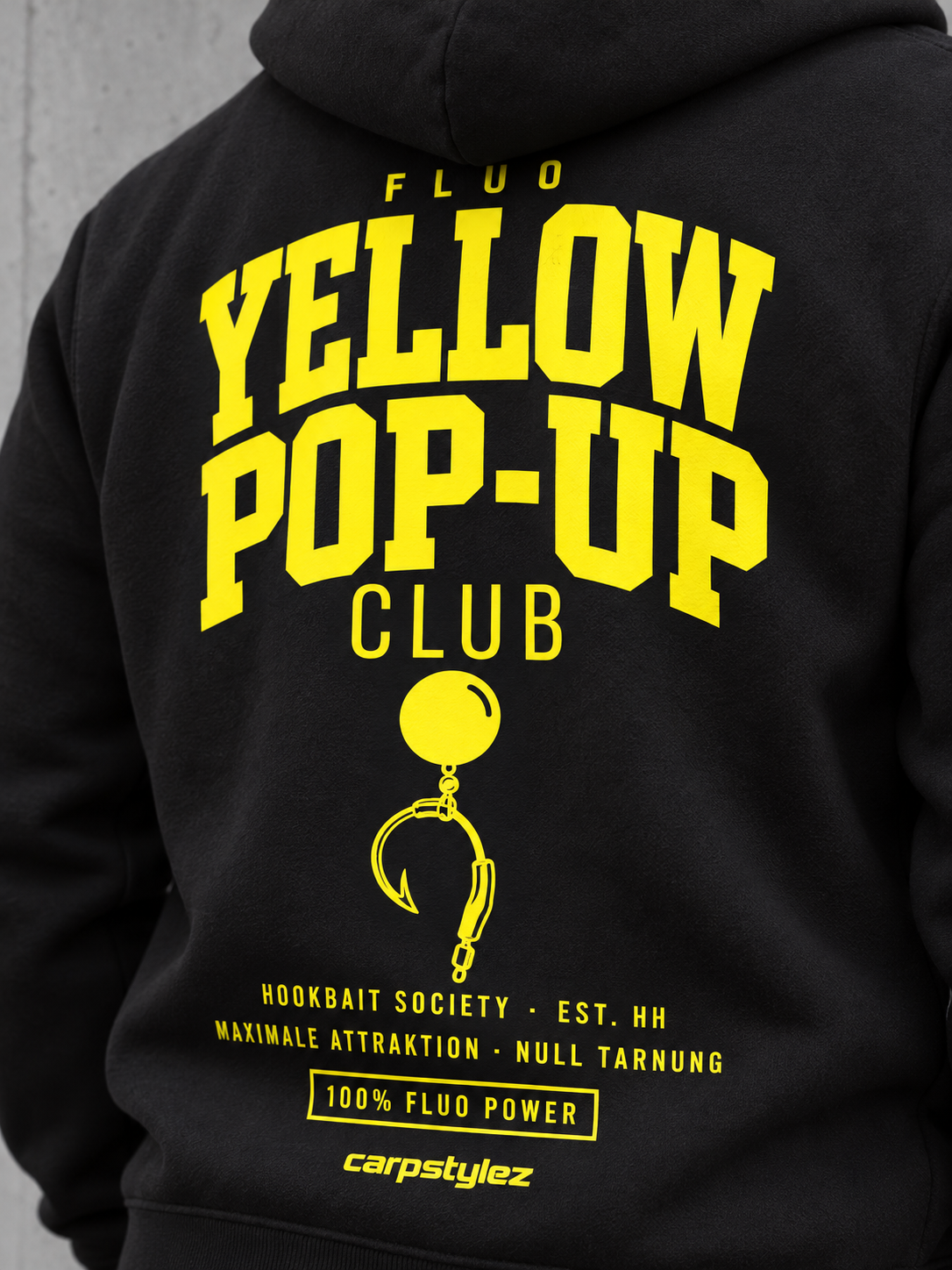 carpstylez FLUO YELLOW POP-UP Club Hoodie Black – Backprint im Detail #print_fluo yellow, fluo-yellow