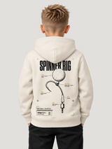 carpstylez Kids Hoodie Spinner Rig in Ivory – Rückenansicht am Kind #farbe_ivory