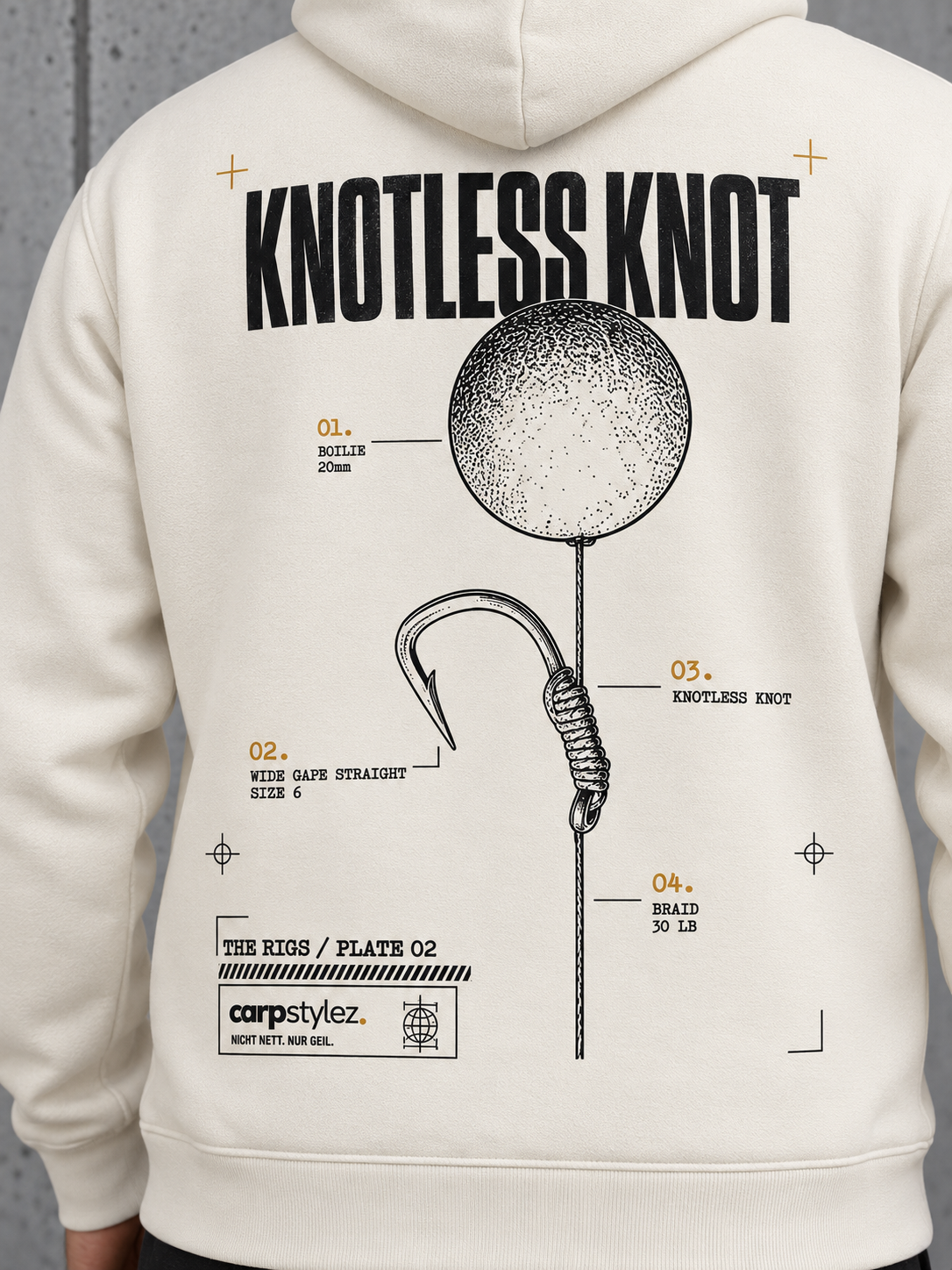 THE RIGS KNOTLESS KNOT NS401 Hoodie – Rückendruck im Detail #color_ivory