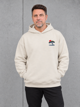 carpstylez LAC DE SAINT-CASSIEN Oversize Hoodie NS408 in Ivory – Frontansicht getragen mit kleinem CASSIEN-Brustmotiv #color_ivory