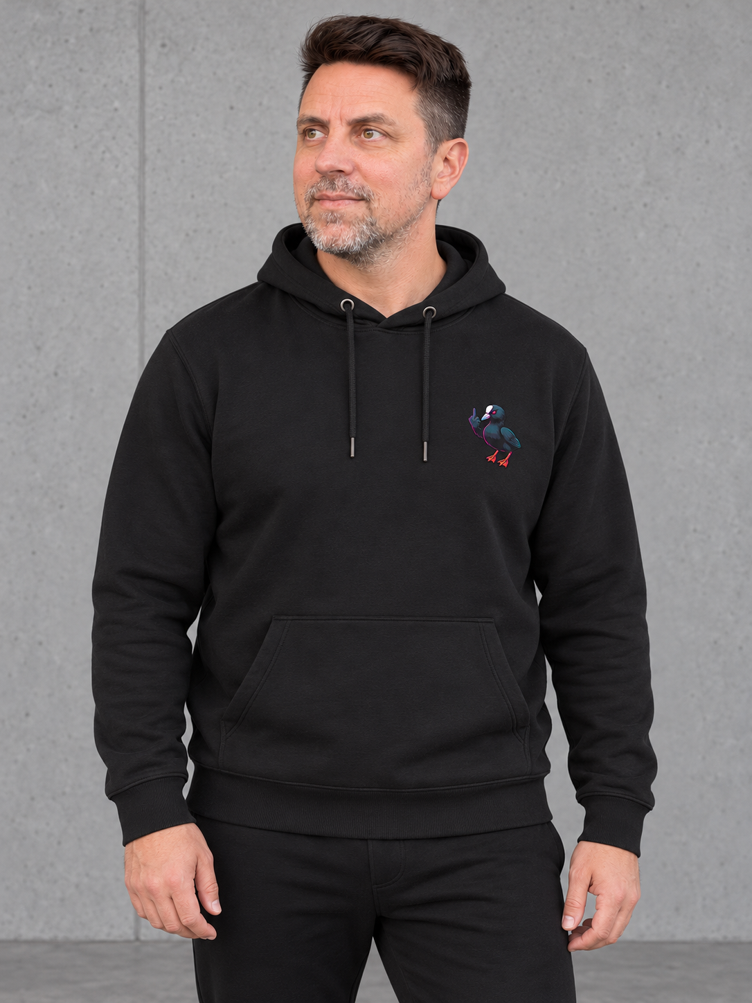 F*CK YOUR SPOT Hoodie Schwarz – getragen, Vorderansicht #farbe_black
