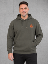 carpstylez OFFLINE Hoodie – Olli Vorderseite mit orangem Brustlogo #farbe_organic khaki