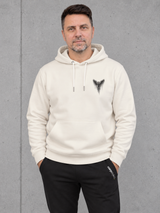 carpstylez THE OWL Hoodie NS401 Ivory – getragen, Vorderseite mit kleiner Brust-Eule #farbe_ivory