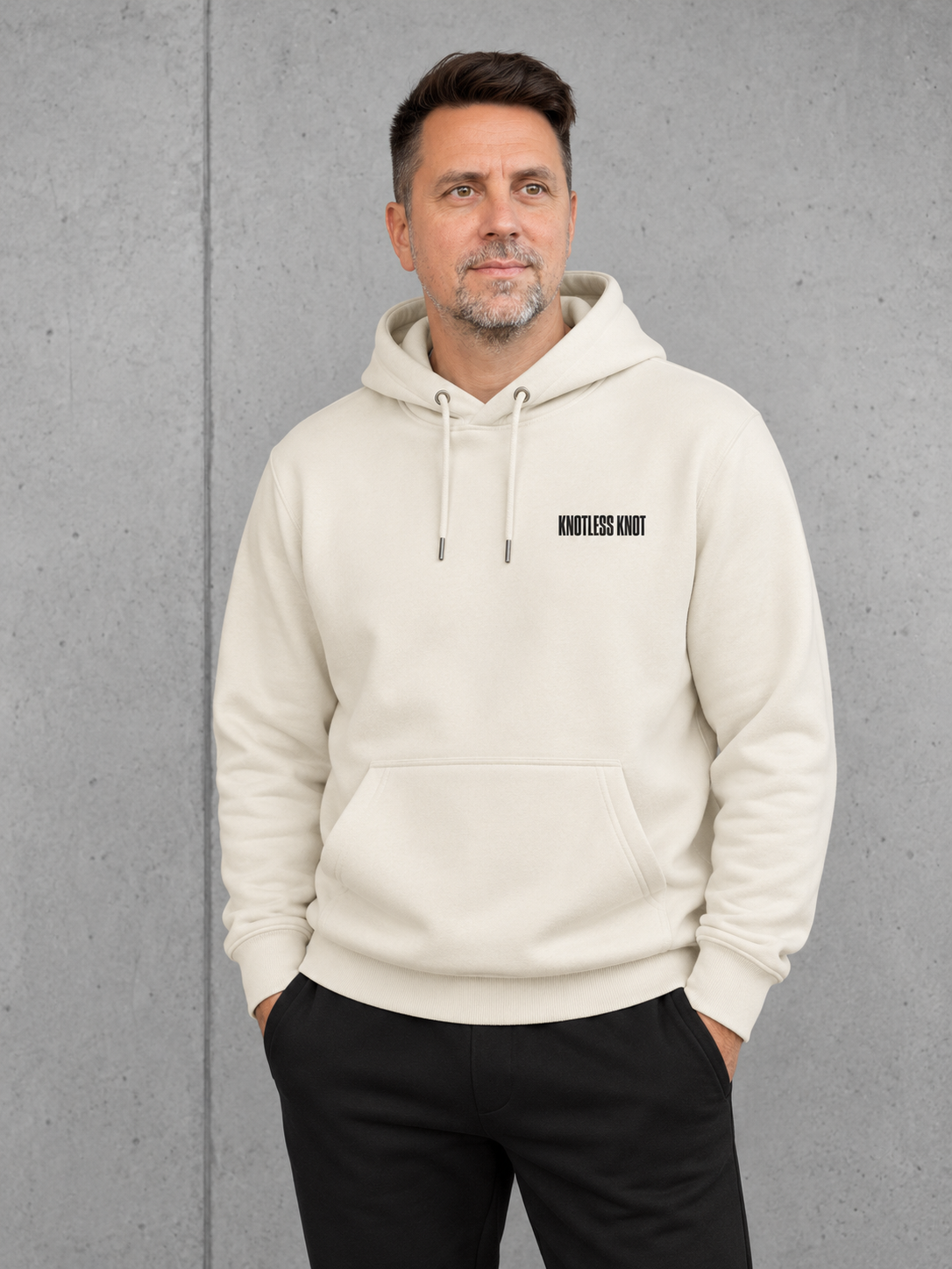 THE RIGS KNOTLESS KNOT NS401 Hoodie – Vorderansicht mit Brustprint #color_ivory