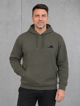 THE RISE Hoodie – Vorderansicht getragen #farbe_organic khaki