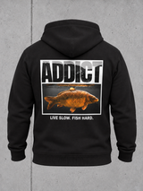 carpstylez ADDICT Hoodie, schwarz – Ghost – Rückenansicht mit ADDICT-Karpfenprint #farbe_black