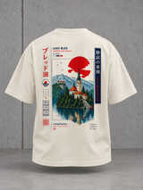 LAKE BLED Oversize Shirt in Ivory – Ghost-Rückenansicht